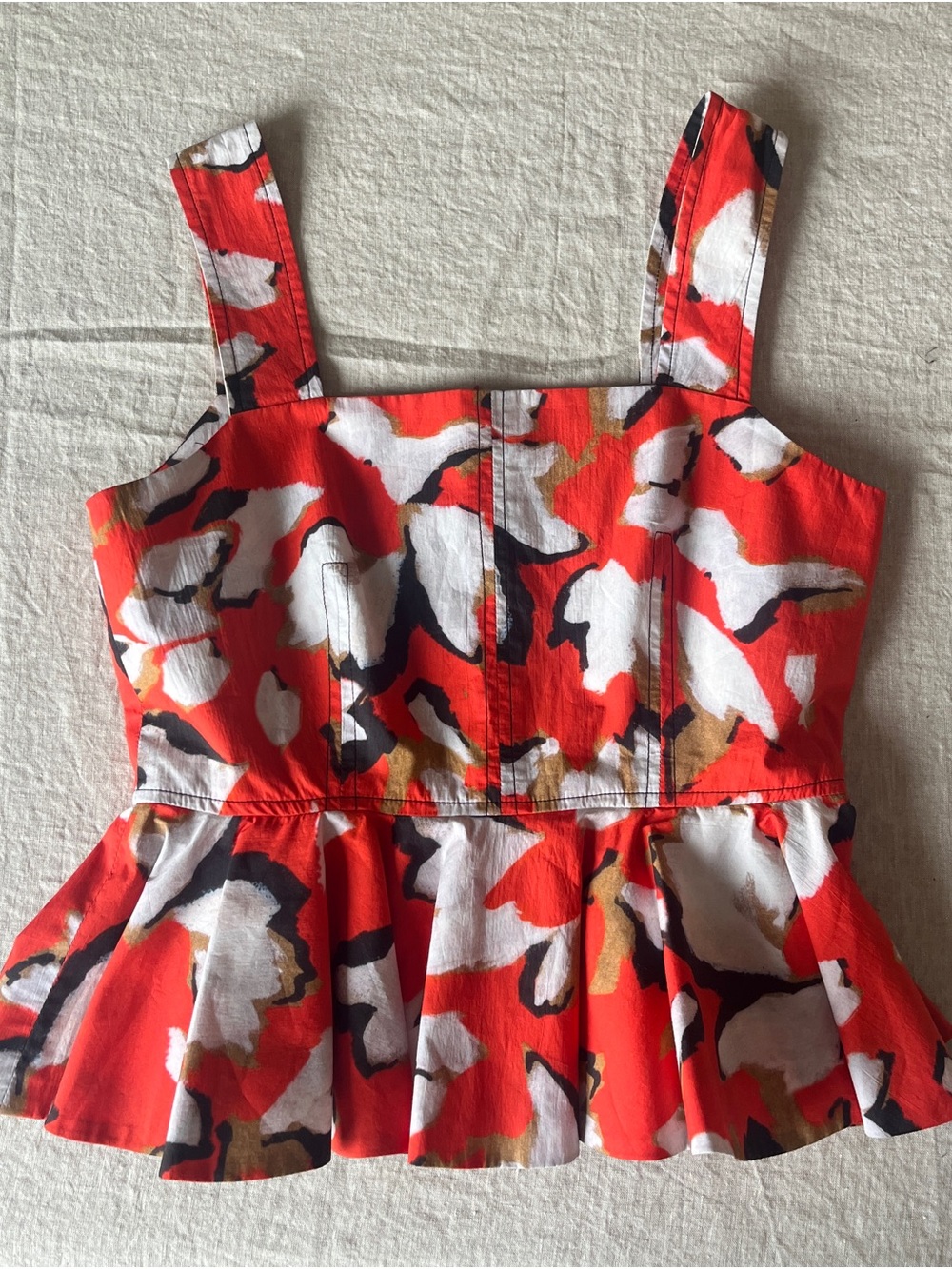 HUNTER BELL Red, White & Black Abstract peplum Top